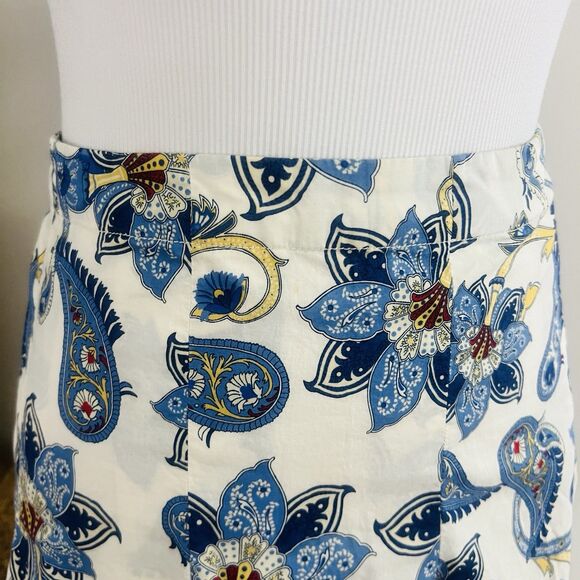 Tommy Hilfiger 100% Cotton Blue & White Paisley Lined Pleated Skirt - Size 2 - Picture 3 of 8